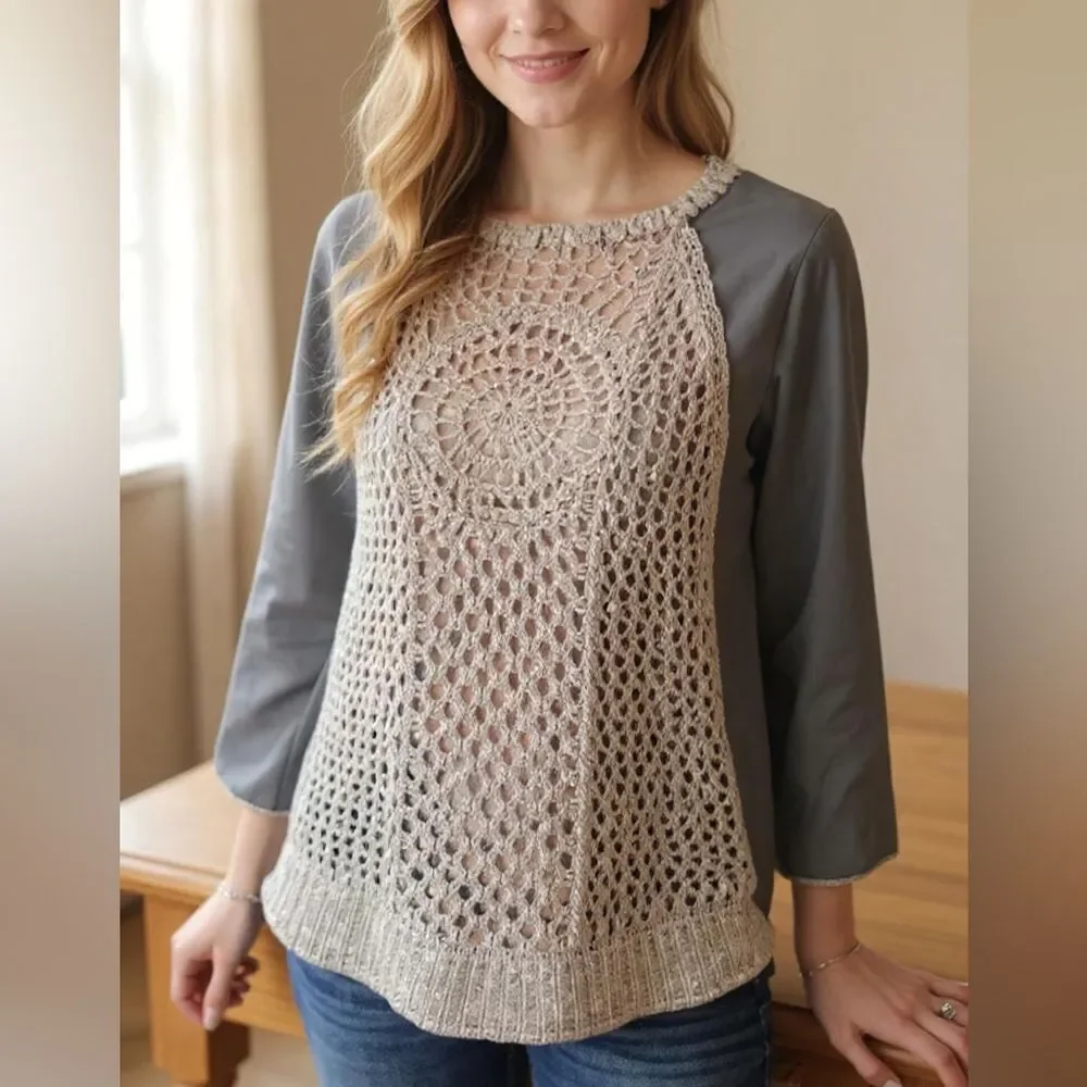 Sharon Young Heather Gray Knit Poncho Size S/M